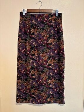 Vintage Briggs NY Fall Floral Boho Pencil Skirt, Deep Colors of Plum, Pine, Gold